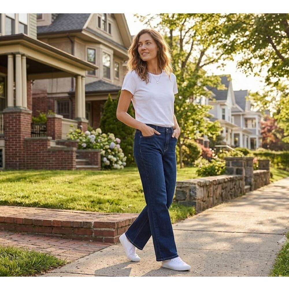 Peace Of Cloth Size 8 Dark Wash High Rise Relaxed Bootcut Jeans EUC